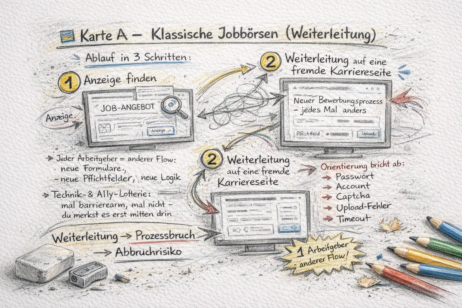 Illustration: klassische Jobbörsen mit Weiterleitungen