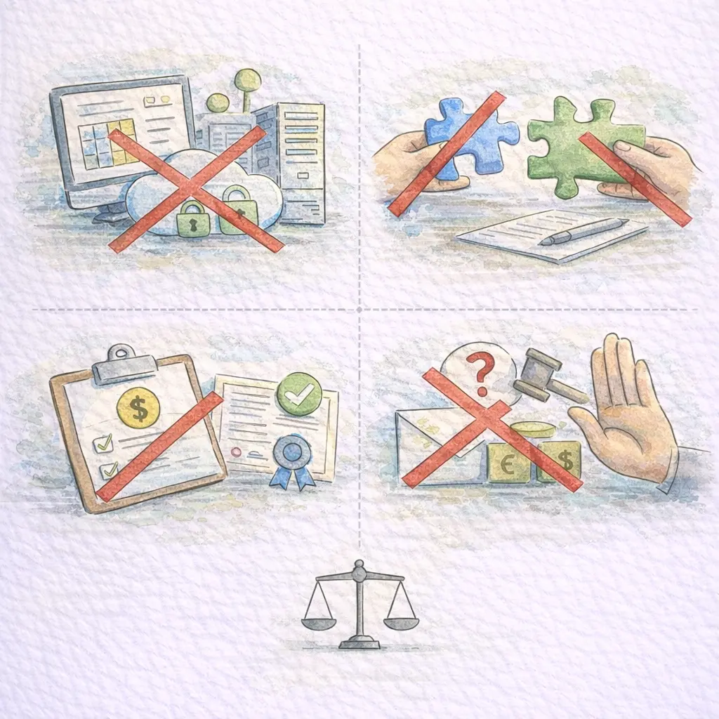 Illustration: Klare Grenzen und transparente Zuständigkeiten – ohne Eingriff in interne Systeme.