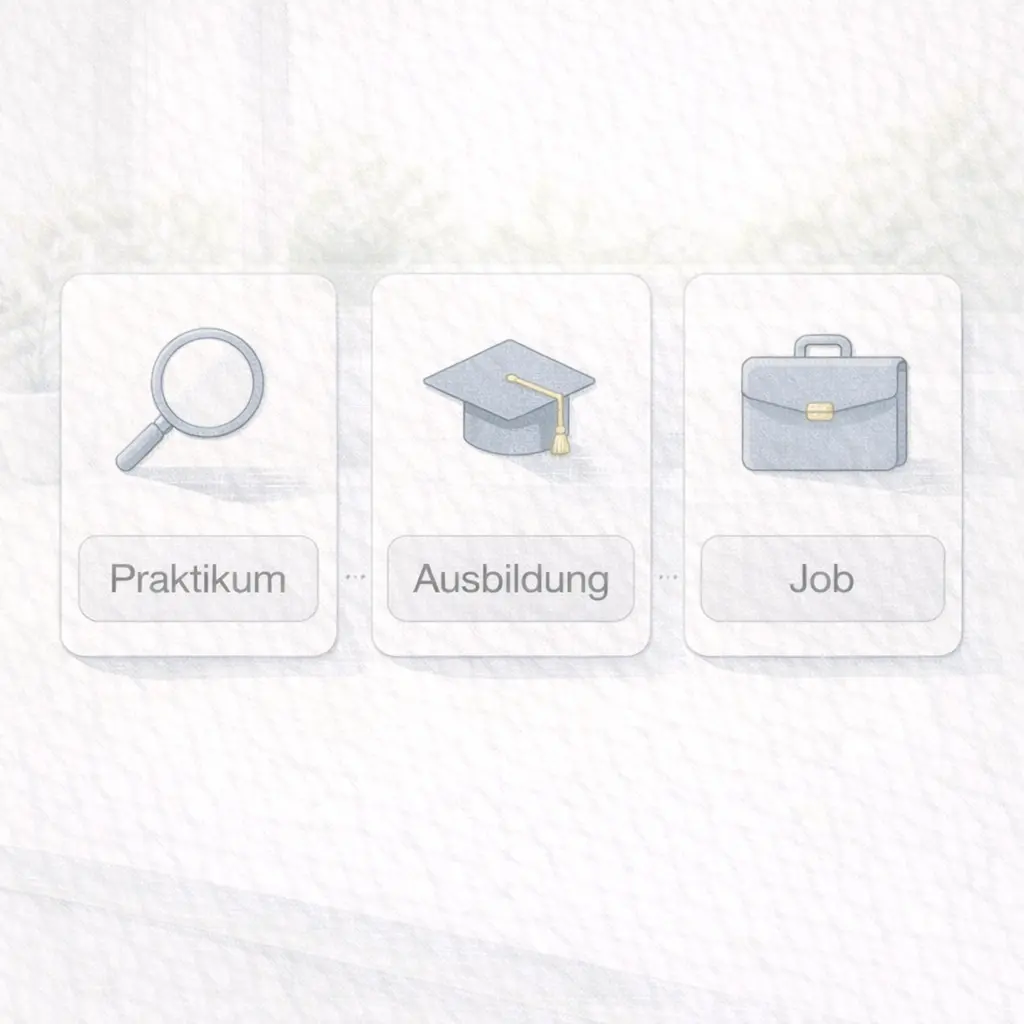 Illustration: Entscheidungshilfe für den Einstieg: Praktikum, Ausbildung oder Job.